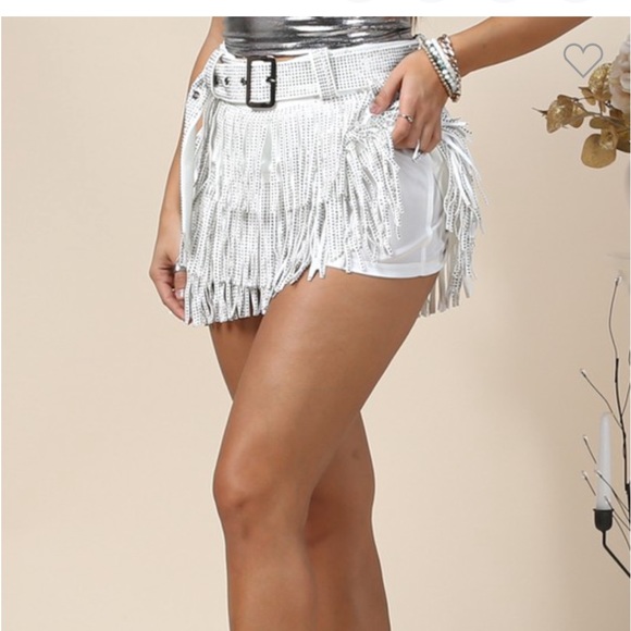 White- SEQUIN FRINGE COWBOY CROP TOP - Picture 4 of 5